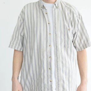 Vintage 90'S Northern Elements Cream & Blue Stripe Button  Up Shirt Size XL (5)